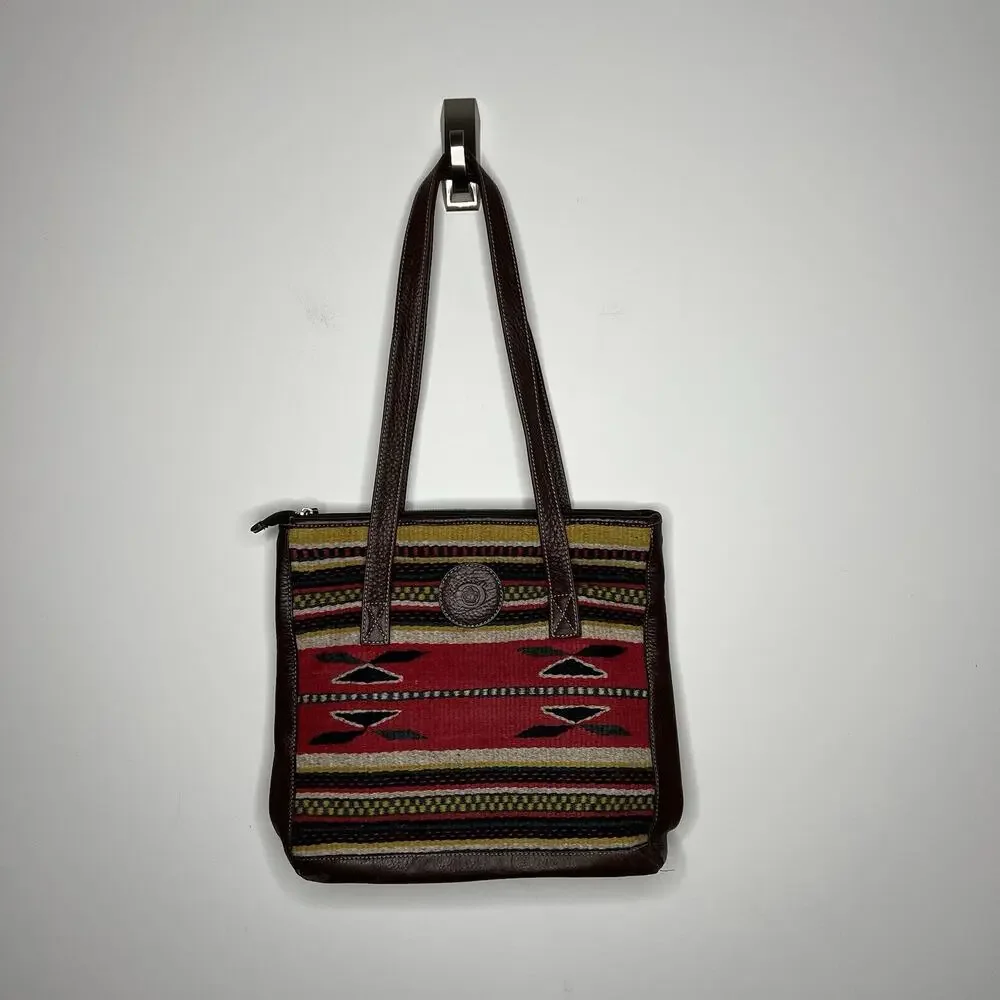 Born Wool Leather Tote Bag Southwestern Boho Aztec Pattern Shoulder‎ Purse